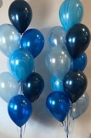 30 Gas filled gold blue confetti Balloons tied to ribbons