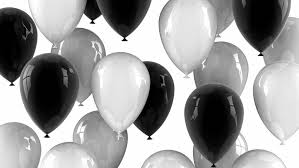 20 Gas filled black white Balloons tied to ribbons