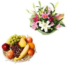 Basket of lilies and fruit basket