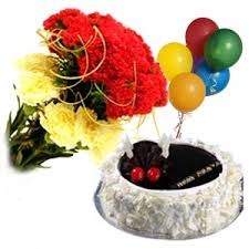 40 roses, 2 pound cake with 6 air blown balloons