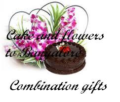 Orchids bouquet and chocolate cake.