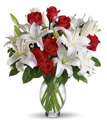White Lilies red Roses