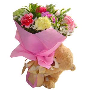 Carnations with teddy bear