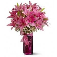 Pink Lilies in a vase.