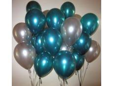 20 Gas filled green silver Balloons tied to ribbons