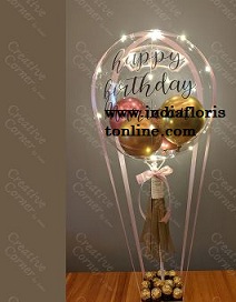 Transparent birthday air bobo Balloon with gold balloon 16 ferrero and flowers fairy light