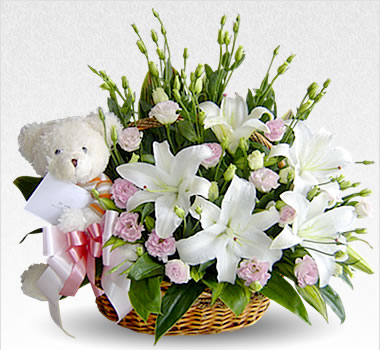 Lilies and Teddy basket