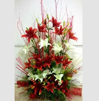 2 Feet arrangement of White  and Ornge Lilies