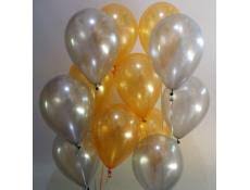 20 Gas filled black gold and silver Balloons tied to ribbons