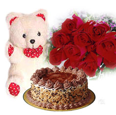 1 pound kg Cake with 12 red roses and teddy