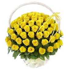 50 yellow roses in a basket