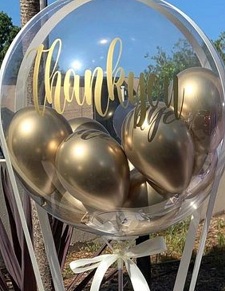 Clear Thank you printed Balloon stuffed with gold balloons