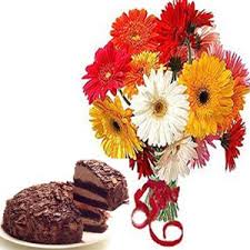 30 Mix gerberas bouquet and 1 kg chocolate cake