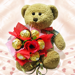 16 ferrero rocher bouquet with teddy