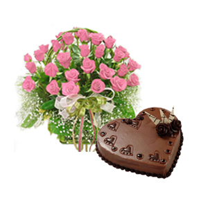 30 Pink roses basket with 1 kg cake