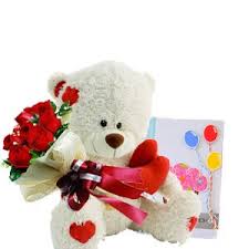 Greeting card 6 red roses and teddy bear 6 inches