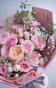 15 pastel pink peach roses hand bouquet