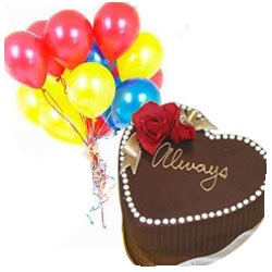 1 Kg chocolate heart Cake with 10 Air Filled Balloons