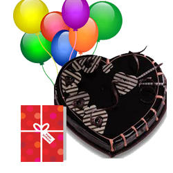 7 Air Filled Balloons 1 Kg Heart Chocolate Cake and Card