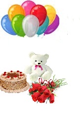 10 Air Balloons 1/2 Kg Cake 6 Red Rose Bouquet 6 inches Teddy