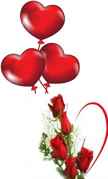 3 Red heart Air Balloons 5 Red Roses bouquet