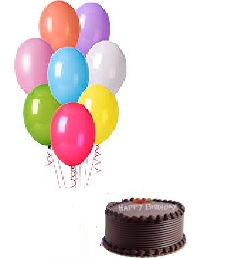 1 Kg Chocolate Cake with 10 Gas Balloons