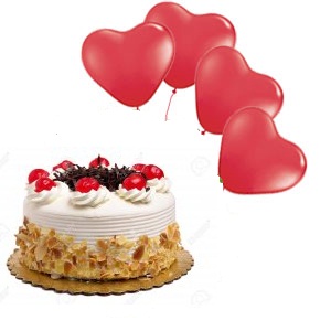 4 Red heart Air Balloons 1/2 Kg eggless Black forest cake