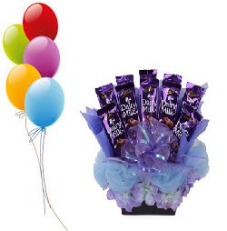 5 Air Filled balloons 8 dairy milk chocolate bouquet