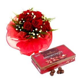 20 red roses bouquet with Vouchelle chocolates