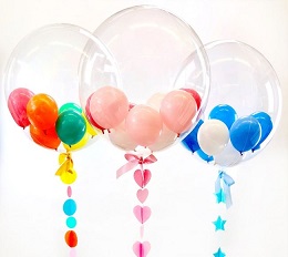 3 bubble transparent balloon with coloured balloons inside