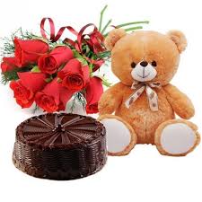 every day 6 inch teddy, 1/2 cake and 12 red roses