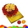 bouquet of 10 mixed color roses and assorted chocolates  and a card