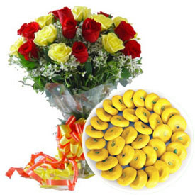 1kg kesar peda with 12 roses