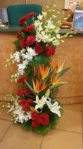 2 Feet White orchids Red carnations Bird of paradise White lilies