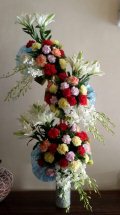 2 Feet arrangement of White Lily coloured Carnations and rajnigandha