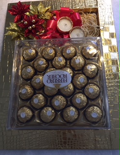 Golden decorated tray with 24 ferrero rocher chocolates