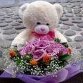 Teddy bear 2 feet with 20 pink flowers