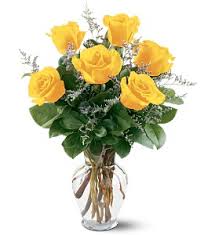 6 yellow roses in a vase