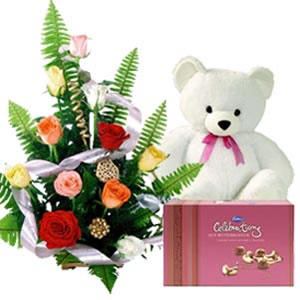 Flowers Bouquet with teddy and chocolates