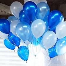 15 Gas filled blue white Balloons tied to ribbons