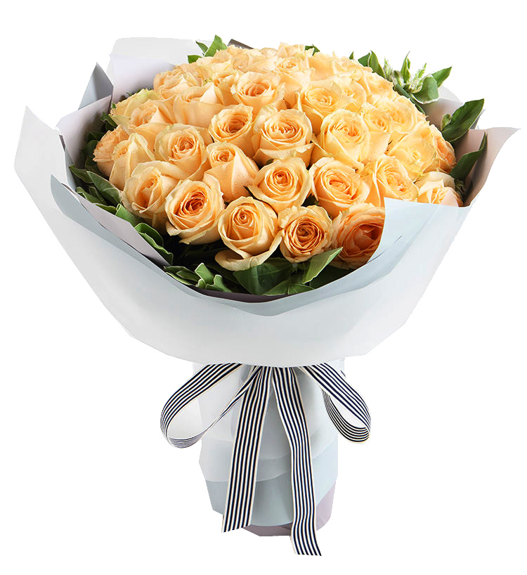 80 pretty peach roses hand bouquet brown paper wrapping