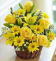 Lilies roses and gerberas basket