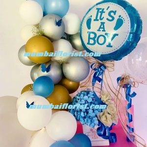 IT'S A BOY ballons arrangement with flowers box