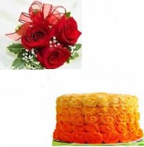 ombre cake 1 kg with 5 red roses