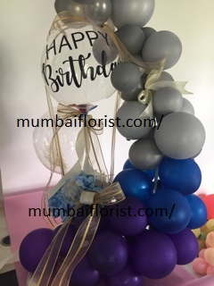 30 Purple Blue Silver Balloons Air filled with happy birthday printed balloon 12 roses