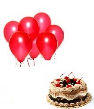 6 Red Balloons with 1/2 Kg Black Forest Cake