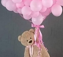 20 pink helium balloons with brown teddy