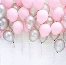 20 Gas filled pink silver Balloons tied to ribbons